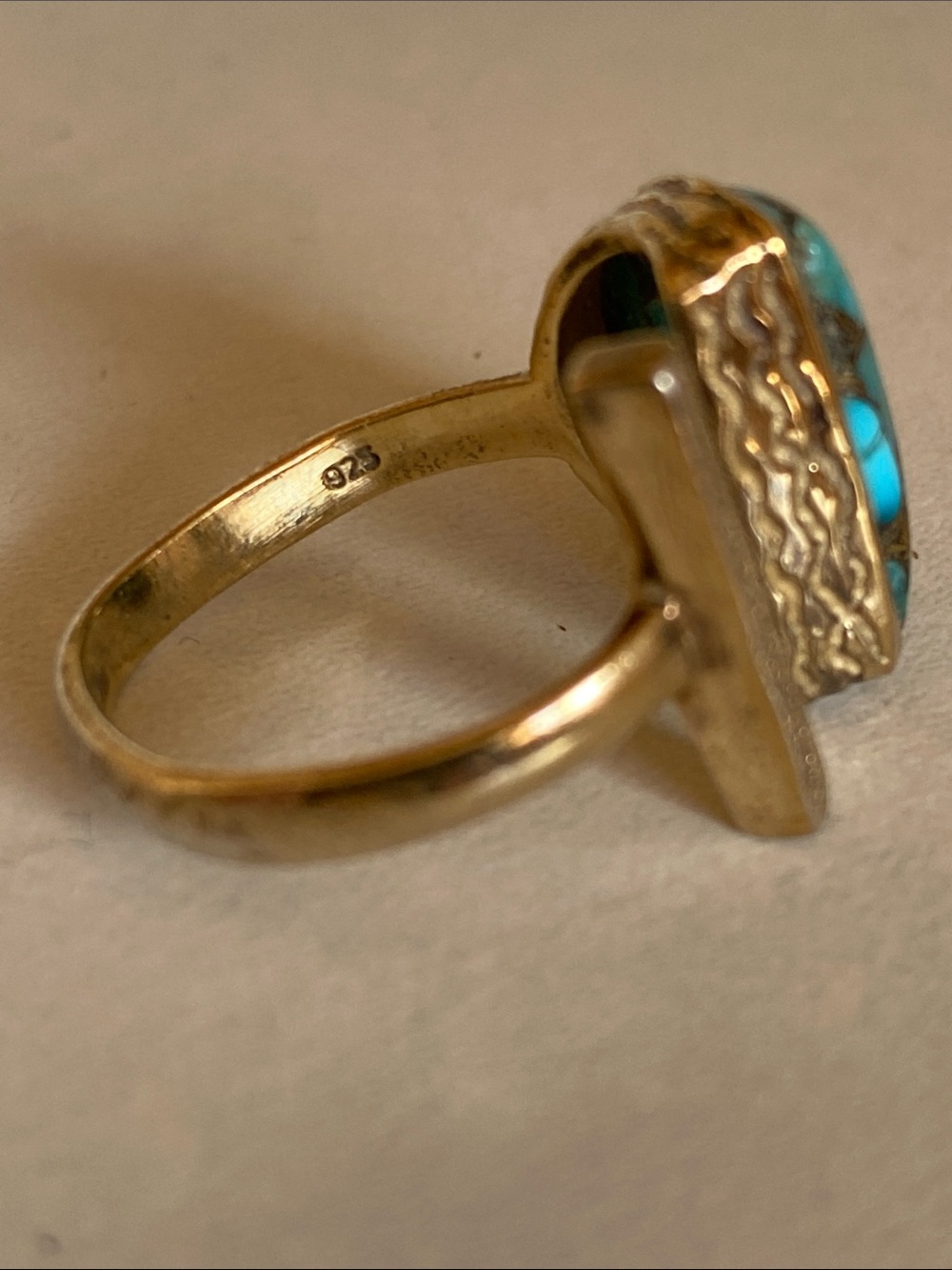 Turquoise Stone Open Adjustable Gold Tone Ring - Women Jewelry - Picture 3 of 7